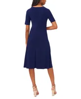 Msk Petite Twist-Front V-Neck Elbow-Sleeve Midi Dress