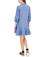 Charter Club Petite Linen Ruffled-Hem Blouson-Sleeve Shirtdress, Exclusively at Macy's