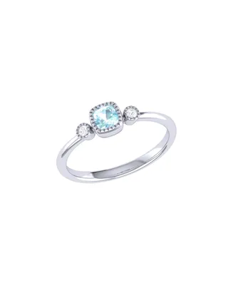 LuvMyJewelry Cushion Aquamarine Gemstone Round Natural Diamond 14K White Gold Birthstone Ring