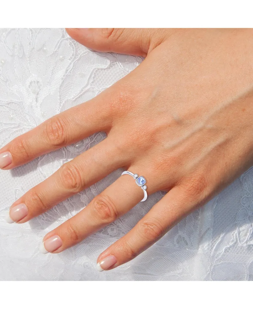 LuvMyJewelry Cushion Tanzanite Gemstone Round Natural Diamond 14K White Gold Birthstone Ring