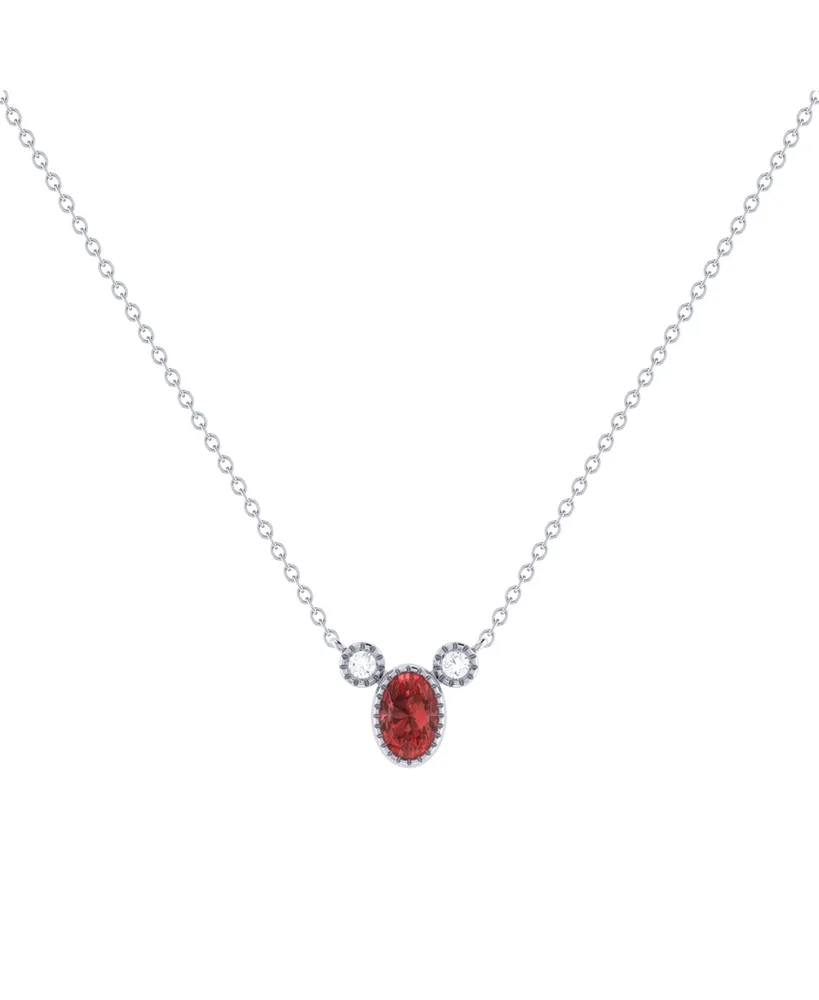 LuvMyJewelry Oval Garnet Gemstone Round Natural Diamond 14K White Gold Birthstone Necklace