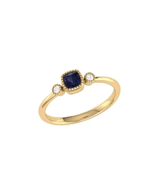 LuvMyJewelry Cushion Sapphire Gemstone Round Natural Diamond 14K Yellow Gold Birthstone Ring