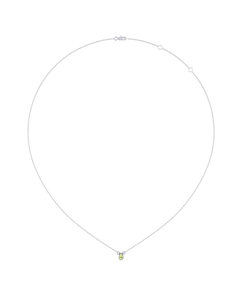 LuvMyJewelry Pear Shaped Peridot Gemstone Natural Round Diamond 14K White Gold Birthstone Necklace