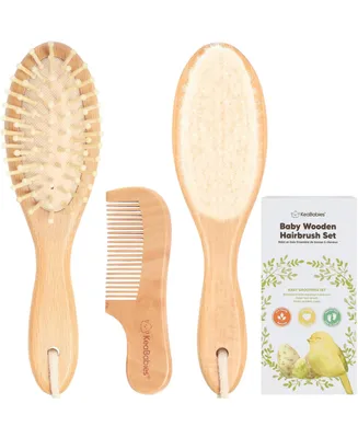 Baby Hair Brush and Comb Set, Oval Wooden Baby Brush Set for Newborns, Infant, Toddler Grooming Kit
