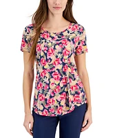 Jm Collection Petite Oaklyn Garden Scoop-Neck Top, Created for Macy's