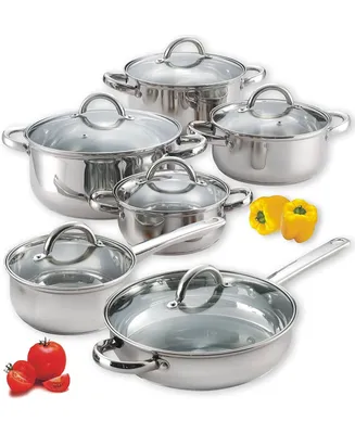 Cook N Home Kitchen Cookware Sets, 12-Piece Basic Stainless Steel Pots and Pans, Silver
