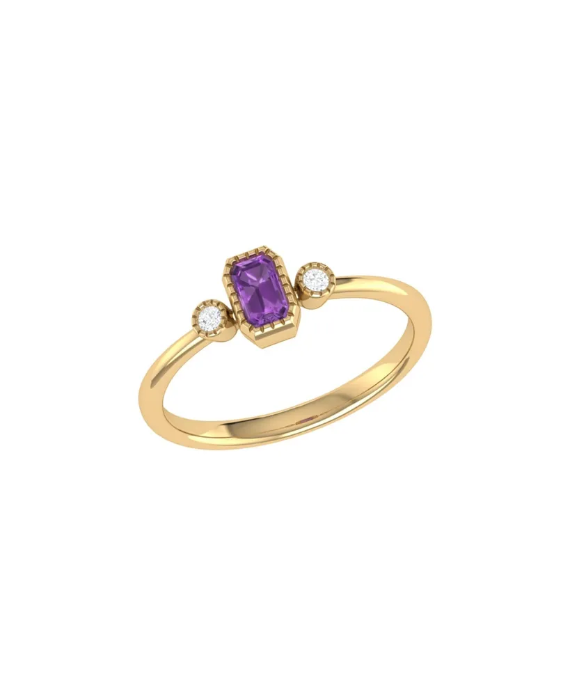 LuvMyJewelry Emerald Amethyst Gemstone Round Natural Diamond 14K Yellow Gold Birthstone Ring