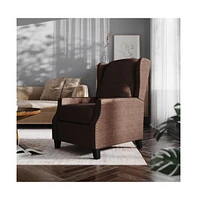 Leeds Fabric Upholstered Easy Push Back Recliner - Classic Wingback Design With Nailhead Accent Trim And Footrest