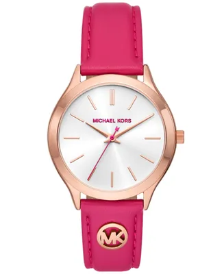 Michael Kors Women's Slim Runway Three-Hand Deep Pink Leather Watch 38mm