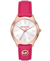 Michael Kors Women's Slim Runway Three-Hand Deep Pink Leather Watch 38mm