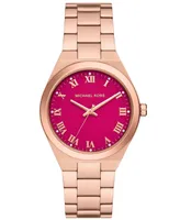 Michael Kors Women's Lennox Three-Hand Rose Gold-Tone Stainless Steel Watch 37mm