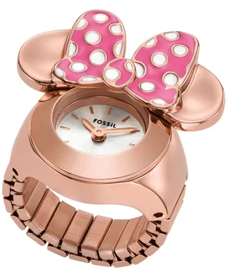 Fossil Women's Disney x Fossil Limited Edition Two-Hand Rose Gold-Tone Stainless Steel Watch Ring 16mm - Rose Gold