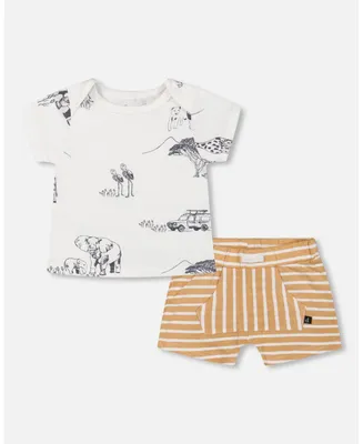 Baby Boy Organic Cotton Top And Short Set Sand Stripe - Infant