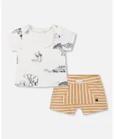 Baby Boy Organic Cotton Top And Short Set Sand Stripe - Infant