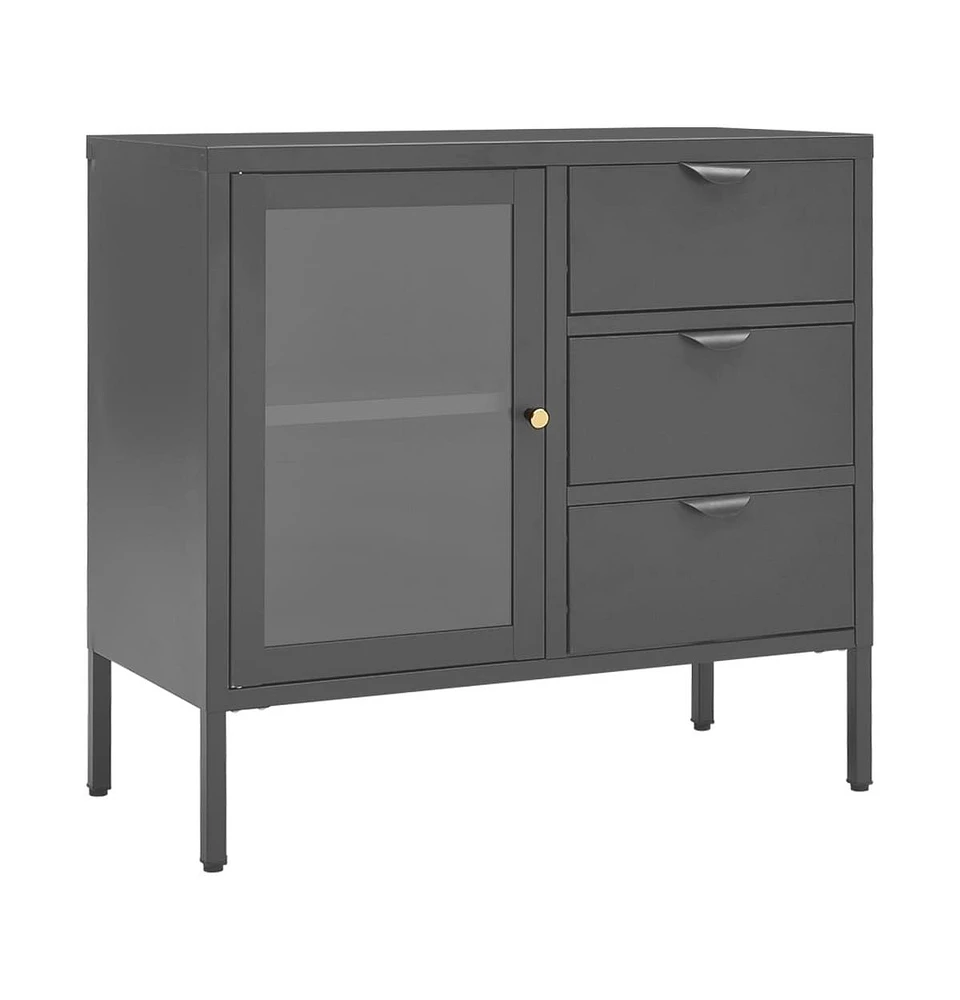 vidaXL Sideboard Anthracite 29.5"x13.8"x27.6" Steel and Tempered Glass