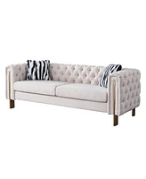 Simplie Fun Modern Living Room Sofa Linen Square Arm Sofa, 84.25" W Couch, Beige