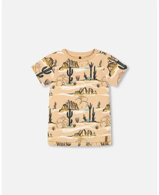 Boy Organic Cotton Printed T-Shirt Beige