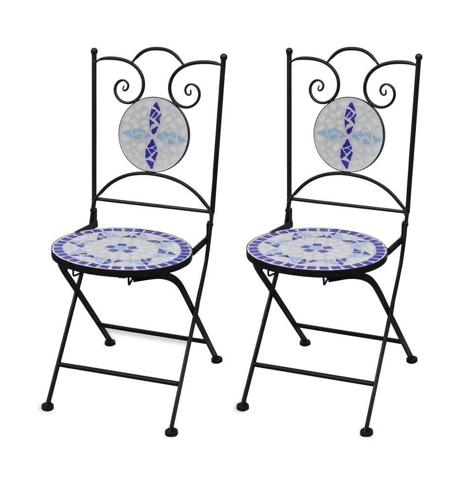 vidaXL Folding Bistro Chairs 2 pcs Ceramic Blue and White