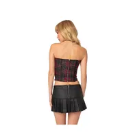 Women's Tory plaid print mesh corset top