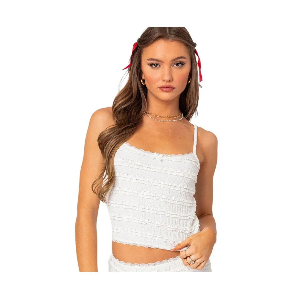 TILLYS Lace Trim Womens Tank Top - WHITE