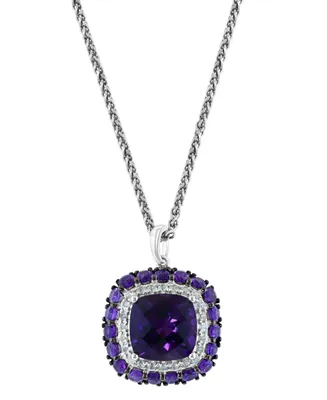 Effy Amethyst (10 ct. t.w.) & White Topaz (5/8 ct. t.w.) 18" Halo Pendant Necklace in Sterling Silver