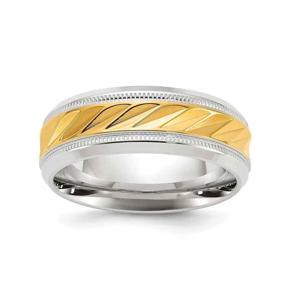 Chisel Stainless Steel Yellow Ip-plated Grooved Center Band Ring