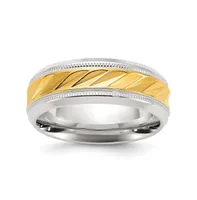 Chisel Stainless Steel Yellow Ip-plated Grooved Center Band Ring