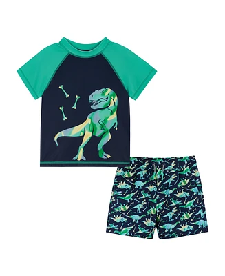 Andy & Evan Toddler Boys Toddler/Child Dinosaur Graphic Raglan Rashguard and Boardshort