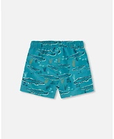 Boy Mid-Thigh Board short Green Crocodile Print - Child