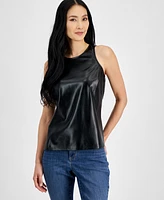 I.n.c. International Concepts Women's Faux-Leather Sleeveless Top, Created for Macy's