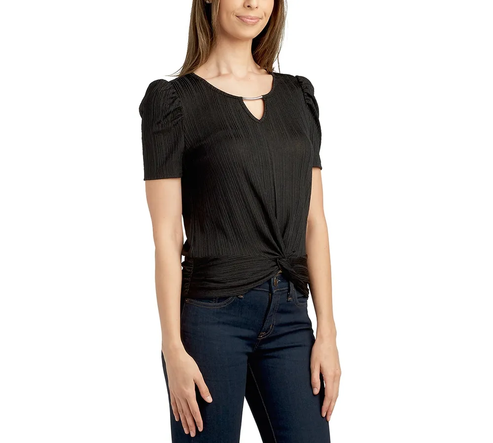 Bcx Juniors' Twist-Front Scoop-Neck Puff-Sleeve Top