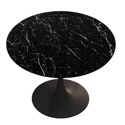 Simplie Fun 42.12" Modern Round Dining Table with Marble Top & Metal Base