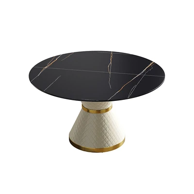 Simplie Fun 53.15" Modern Artificial Stone Round Carbon Steel Base Dining Table-Can Accommodate 6 People