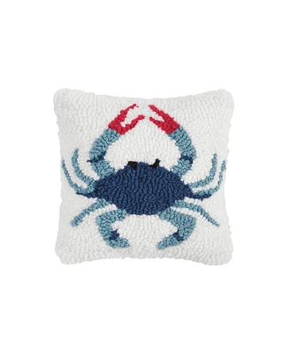 8" x 8" Nautical Blue Crab Small/Petite Soft Woven Hooked Coastal Accent Throw Pillow