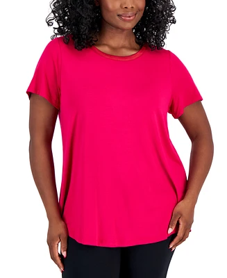 Jm Collection Plus Satin Trim Neck Short-Sleeve Top, Created for Macy's