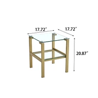 Streamdale Furniture Clear Glass Side & End Table With Gold Legs Tempered Glass Nightstand Corner Table