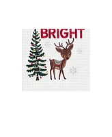 27" x 18" Christmas Holiday "All is Calm All is Bring" Sentiment with Reindeer Embroidered Waffle Weave Cotton Kitchen DishTowel