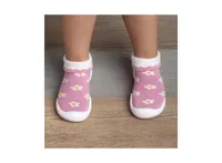 Komuello's Baby Girl First Walk Sock Shoes Daisies - Pink