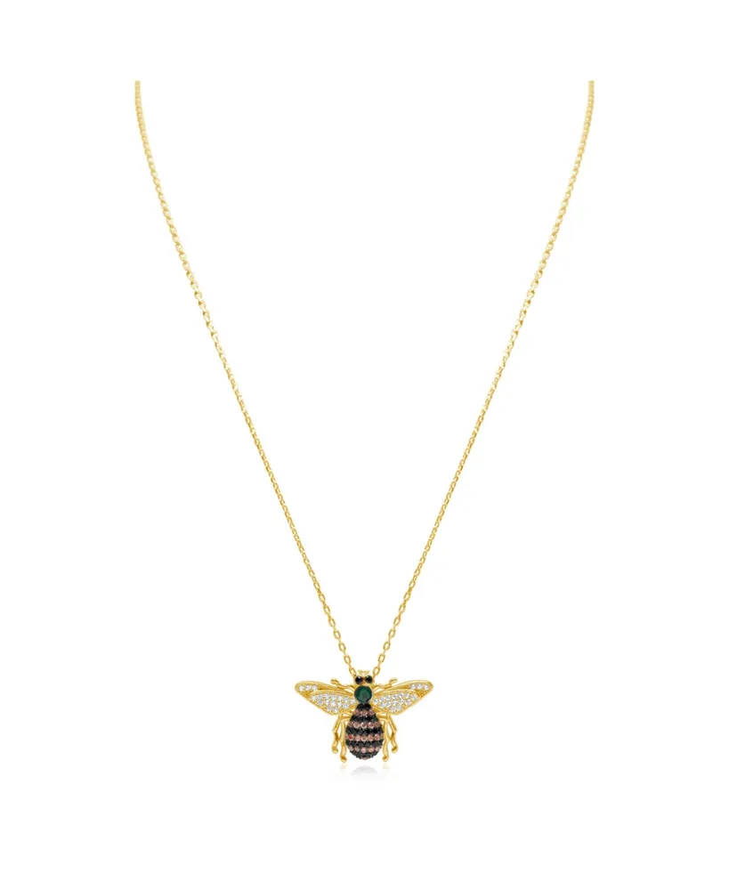 Suzy Levian Sterling Silver Cubic Zirconia Bumble Bee Pendant Necklace