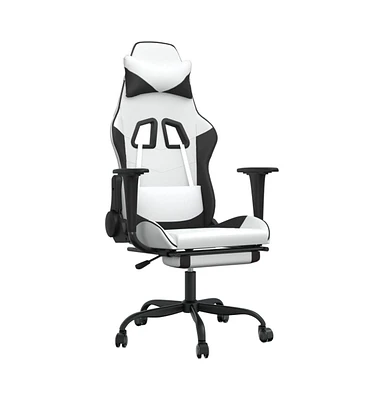 Massage Gaming Chair with Footrest White&Black Faux Leather