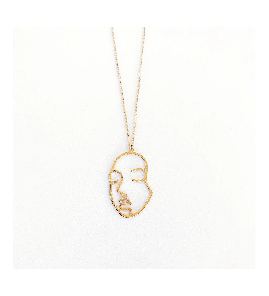 sanctuaire Sanctuary Project by Hammered Modern Art Statement Face Pendant Necklace Gold