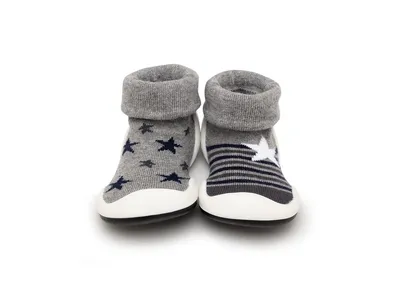 Infant Boys Breathable Washable Non-Slip Sock Shoes Stars & Stripes - Grey