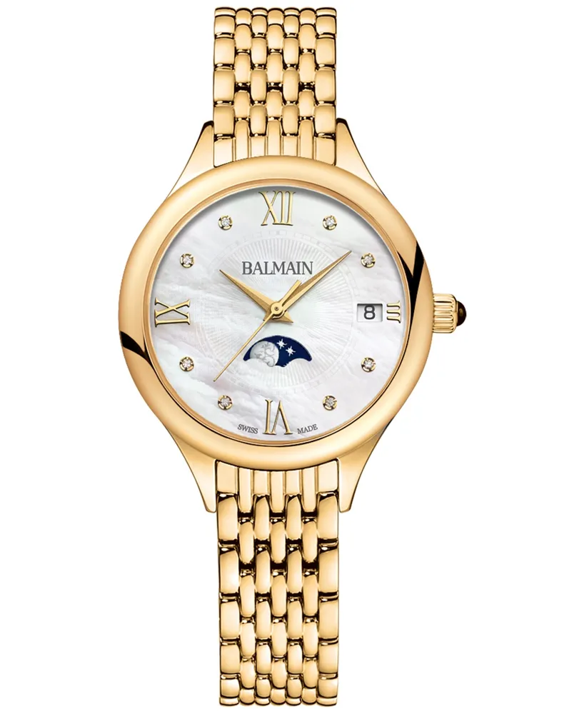 Balmain Women's Swiss Balmain de Balmain Moonphase Diamond Accent Gold Pvd Stainless Steel Bracelet Watch 31mm