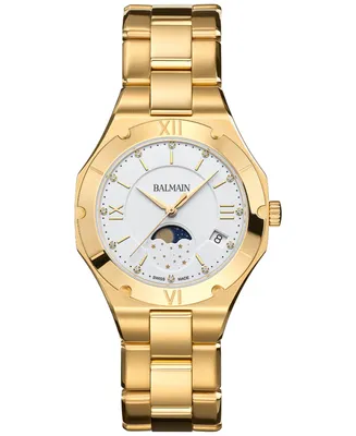 Balmain Women's Swiss Be Balmain Moonphase Diamond (1/20 ct. t.w.) Gold Pvd Stainless Steel Bracelet Watch 33mm