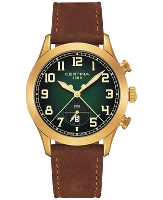 Certina Men's Swiss Chronograph Ds Pilot Brown Strap Watch 43mm