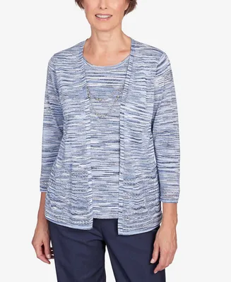 Alfred Dunner Women's A Fresh Start Space Dye Two in One Top with Necklace