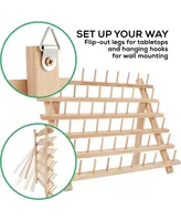 Jumble 60-Spool Wooden Thread Holder with Hanging Hooks