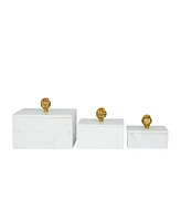 Rosemary Lane Real Marble Box with Gold-Tone Finial Set of 3 - 9", 7", 6"W