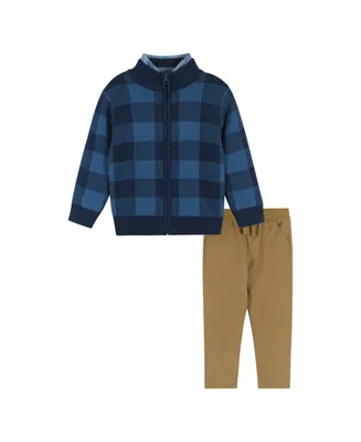 Toddler/Child Boys Navy Check Intarsia Sweater Zip-Up Set