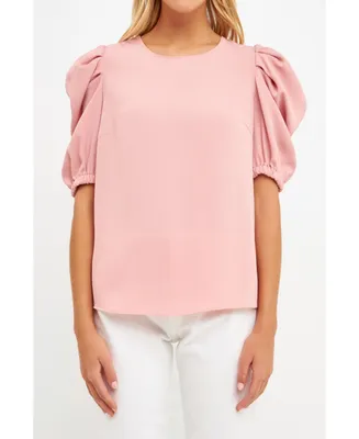 English Factory Women's Pleated Puff Sleeve Top